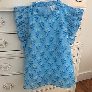 Women's Light Blue Floral Ruffle Sleeve Blouse by J Marie